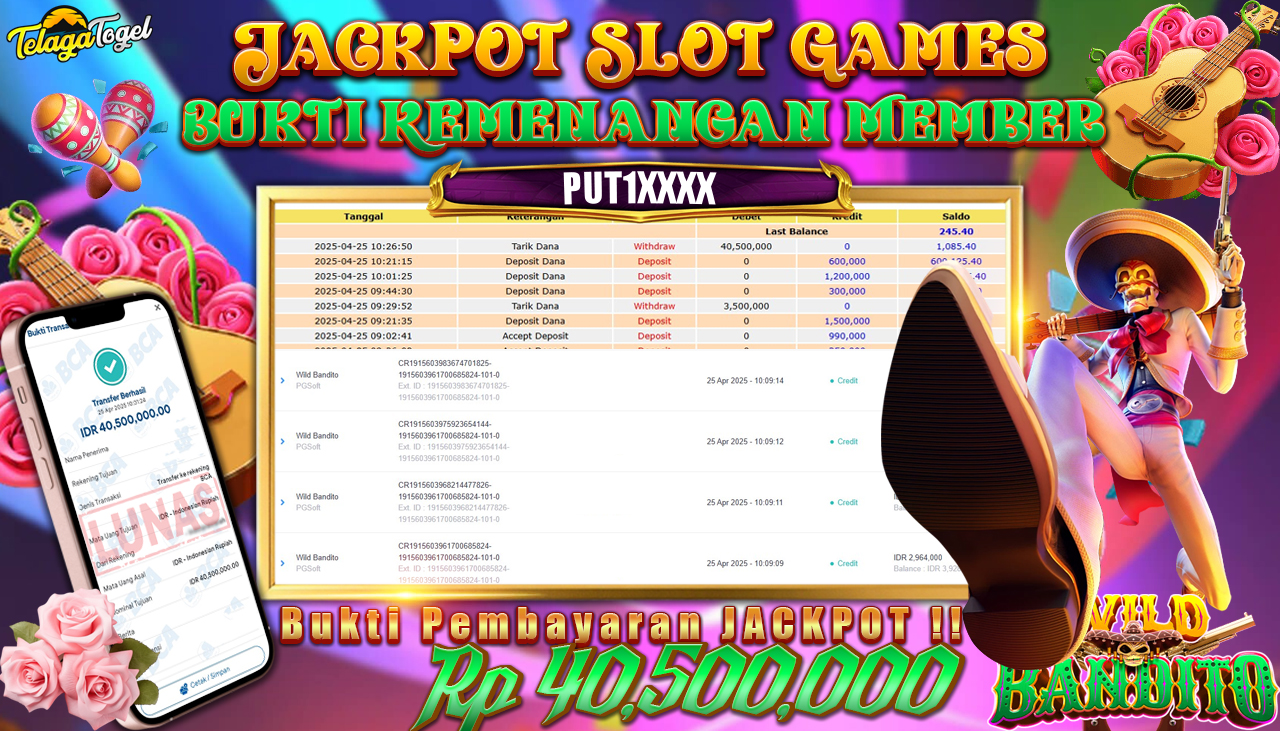 TELAGATOGEL JACKPOT SLOT WILD BANDITO Rp 40,500,000,- LUNAS 