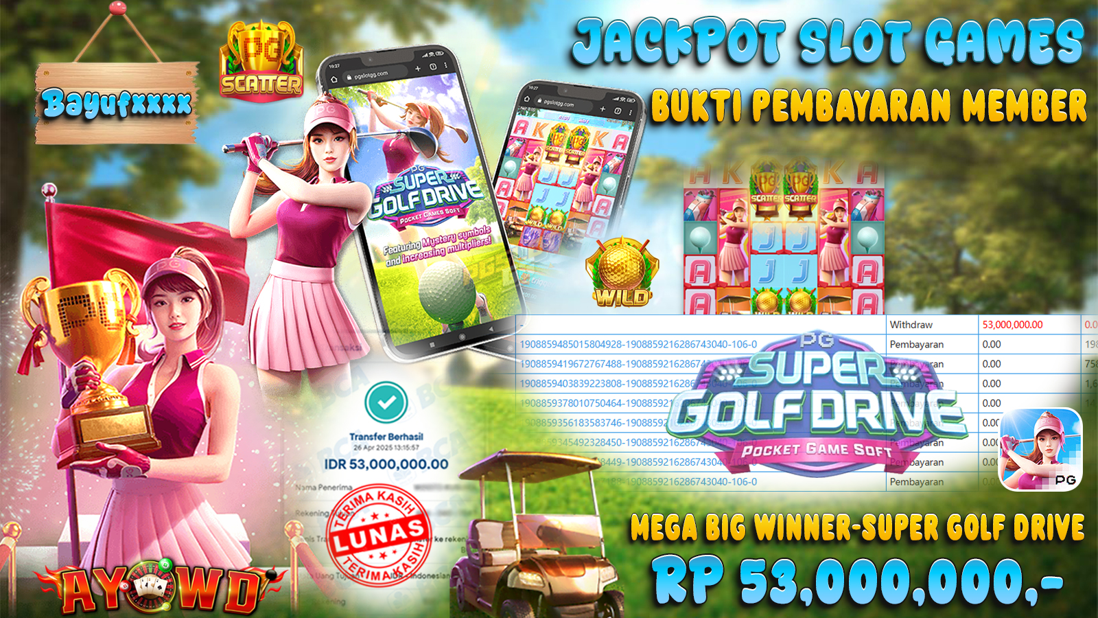 AYOWD JACKPOT SLOT GAMES PG-SUPER GOLF DRIVE Rp 53,000,000,- LUNAS