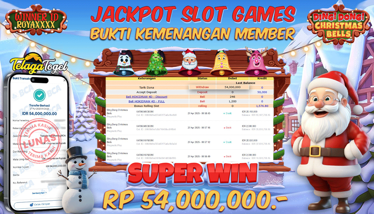 TELAGATOGEL JACKPOT SLOT DING DONG CHRISTMAS BELLS Rp 54,000,000,- LUNAS 