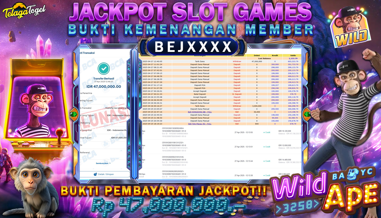 TELAGATOGEL JACKPOT SLOT WILD APE Rp 47,000,000,- LUNAS 
