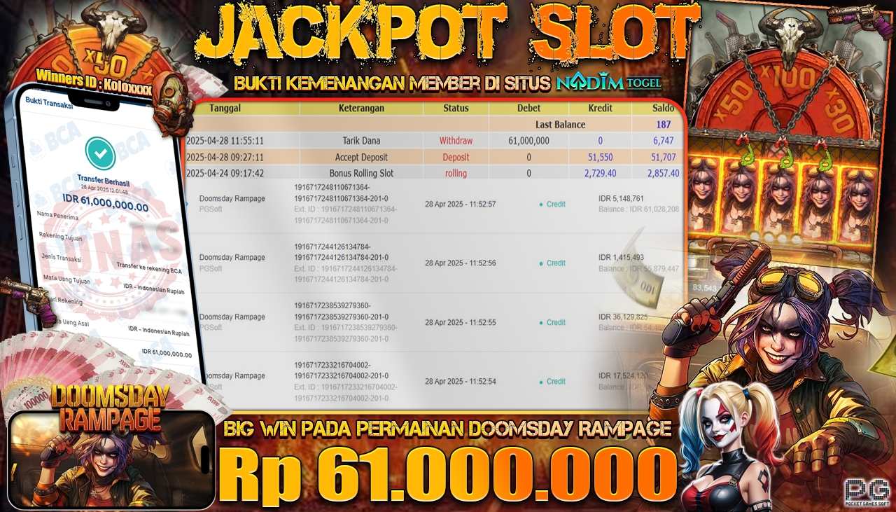 NADIMTOGEL JACKPOT SLOT DOOMSDAY RAMPAGE Rp 61.000.000,- LUNAS