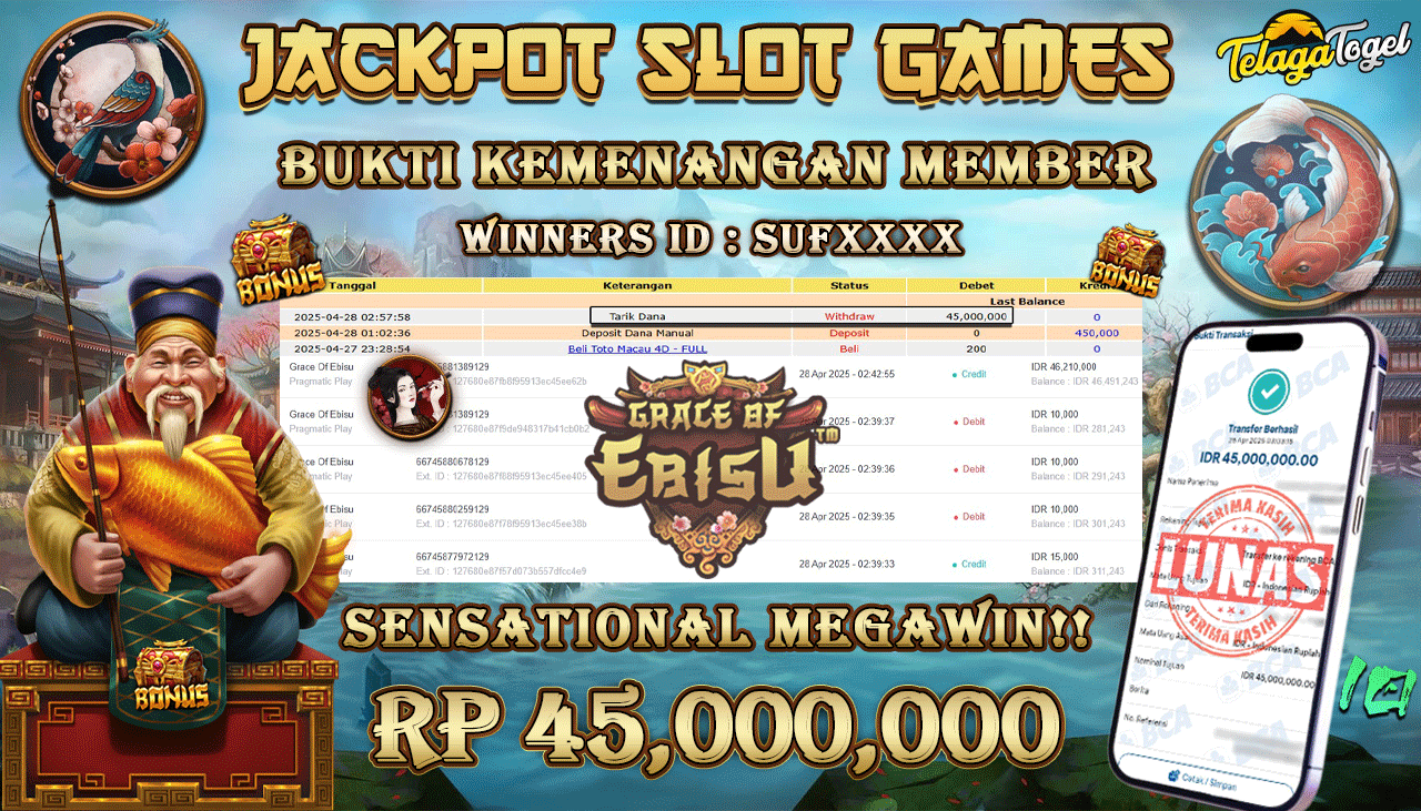 TELAGATOGEL JACKPOT SLOT GRACE OF EBISU Rp 45,000,000,- LUNAS 