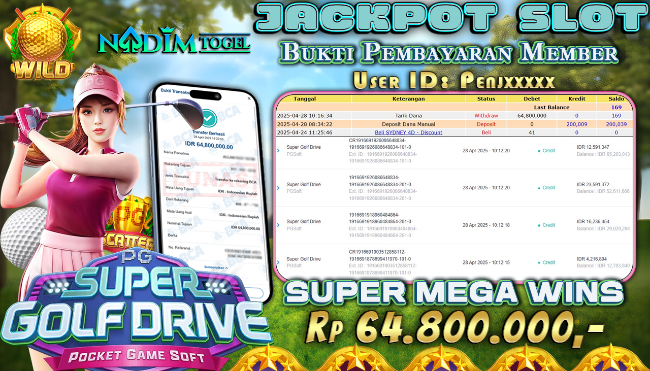 NADIMTOGEL JACKPOT SLOT SUPER GOLF DRIVE - PGsoft Rp 64.800.000,- LUNAS