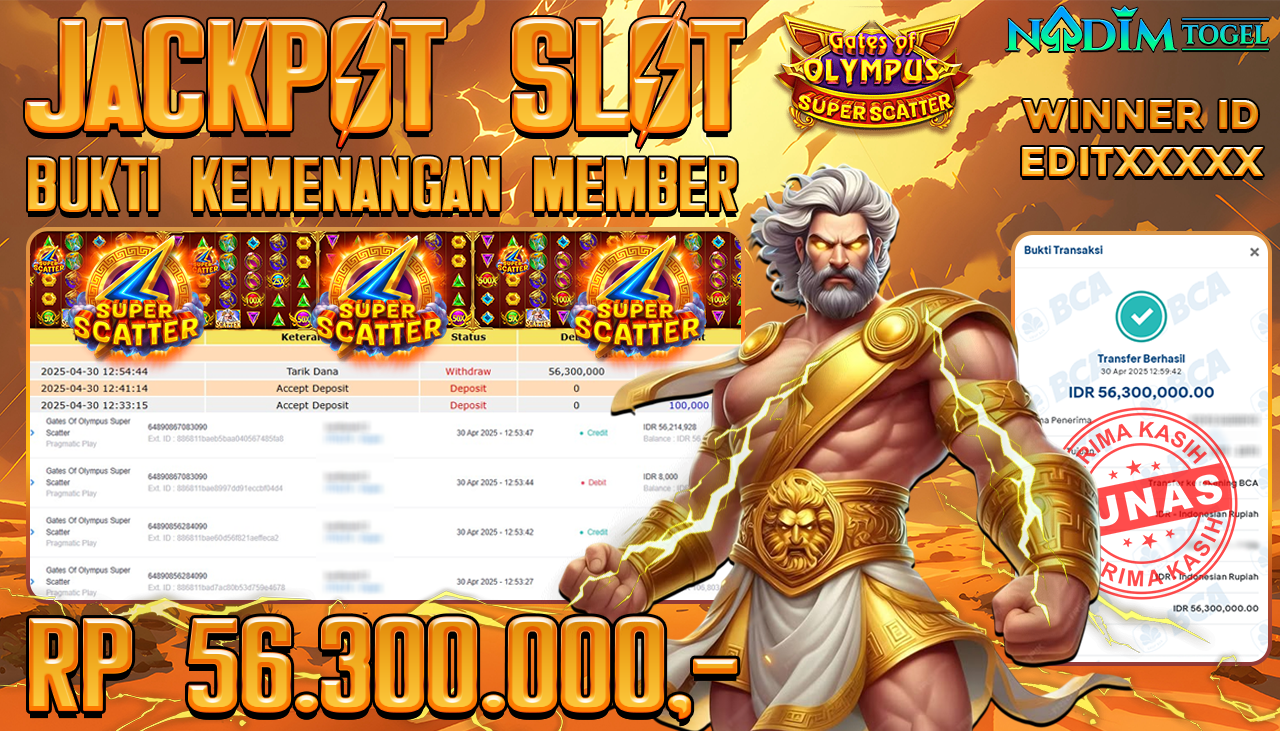 NADIMTOGEL JACKPOT SLOT GATES OF OLYMPUS SUPER SCATTER Rp 56.300.000,- LUNAS