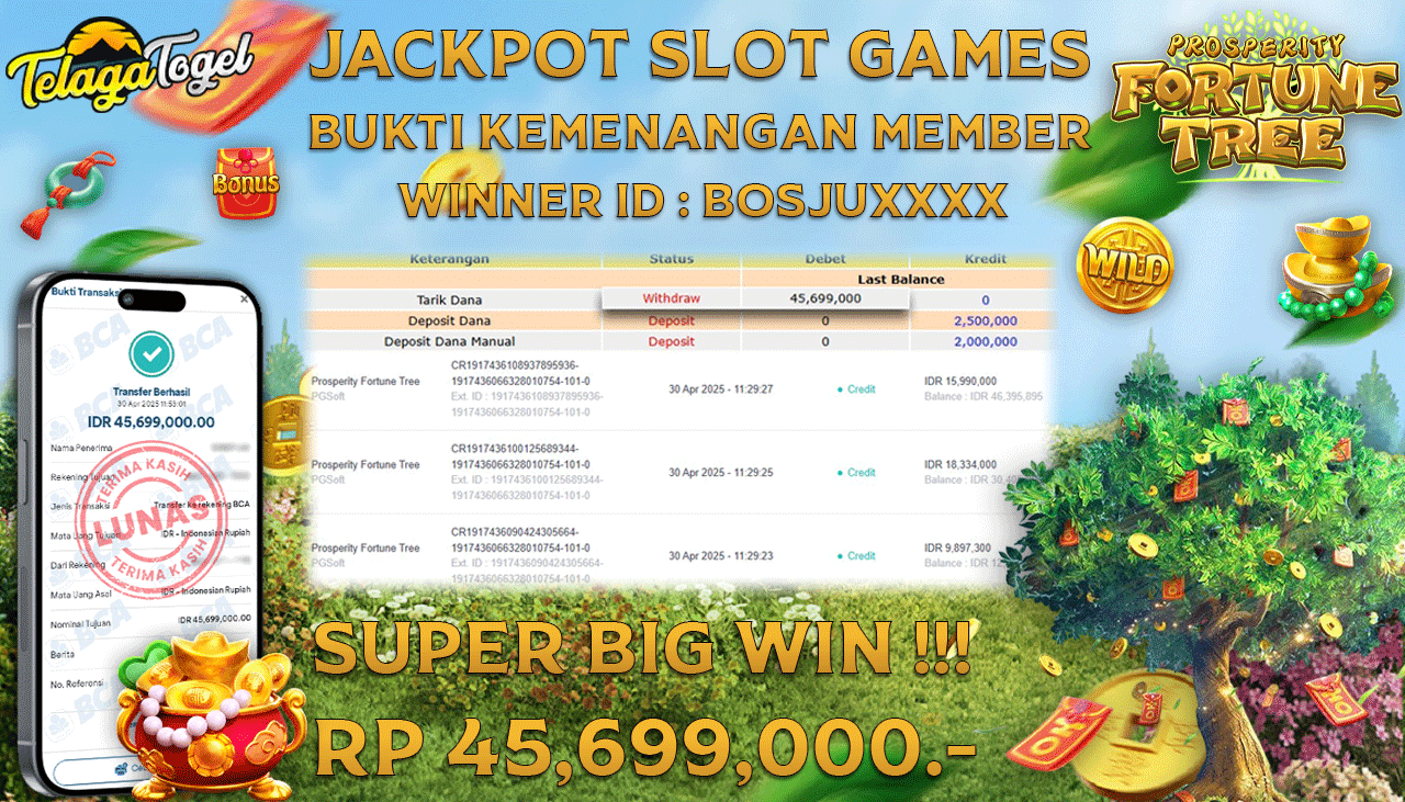 TELAGATOGEL JACKPOT SLOT PROSPERITY FORTUNE TREE Rp 45,699,000,- LUNAS 