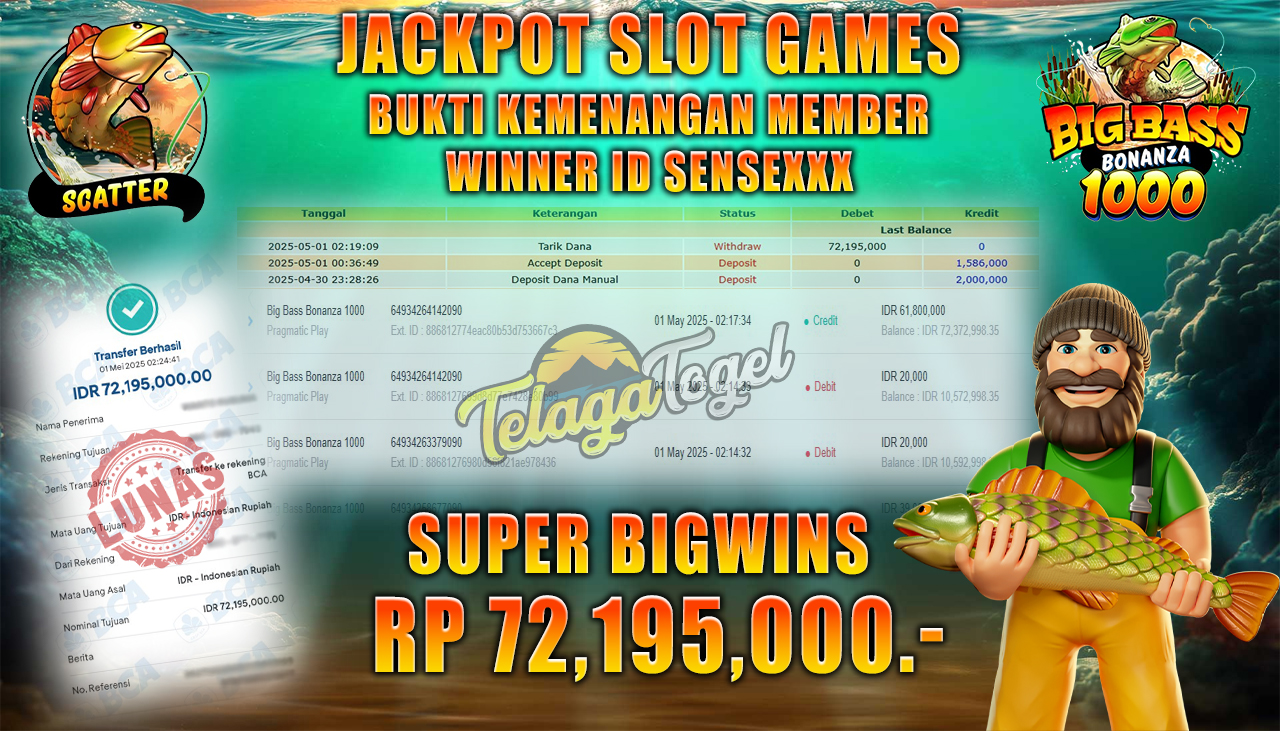 TELAGATOGEL JACKPOT SLOT BIG BASS BONANZA 1000 Rp 72,195,000,- LUNAS 