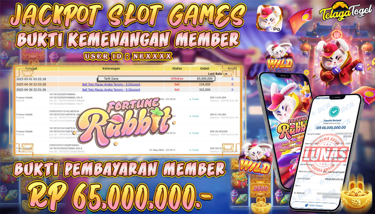 TELAGATOGEL JACKPOT SLOT FORTUNE RABBIT Rp 65,000,000,- LUNAS 