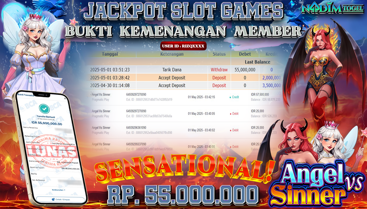 NADIMTOGEL JACKPOT SLOT ANGEL VS SINNER Rp 55.000.000,- LUNAS