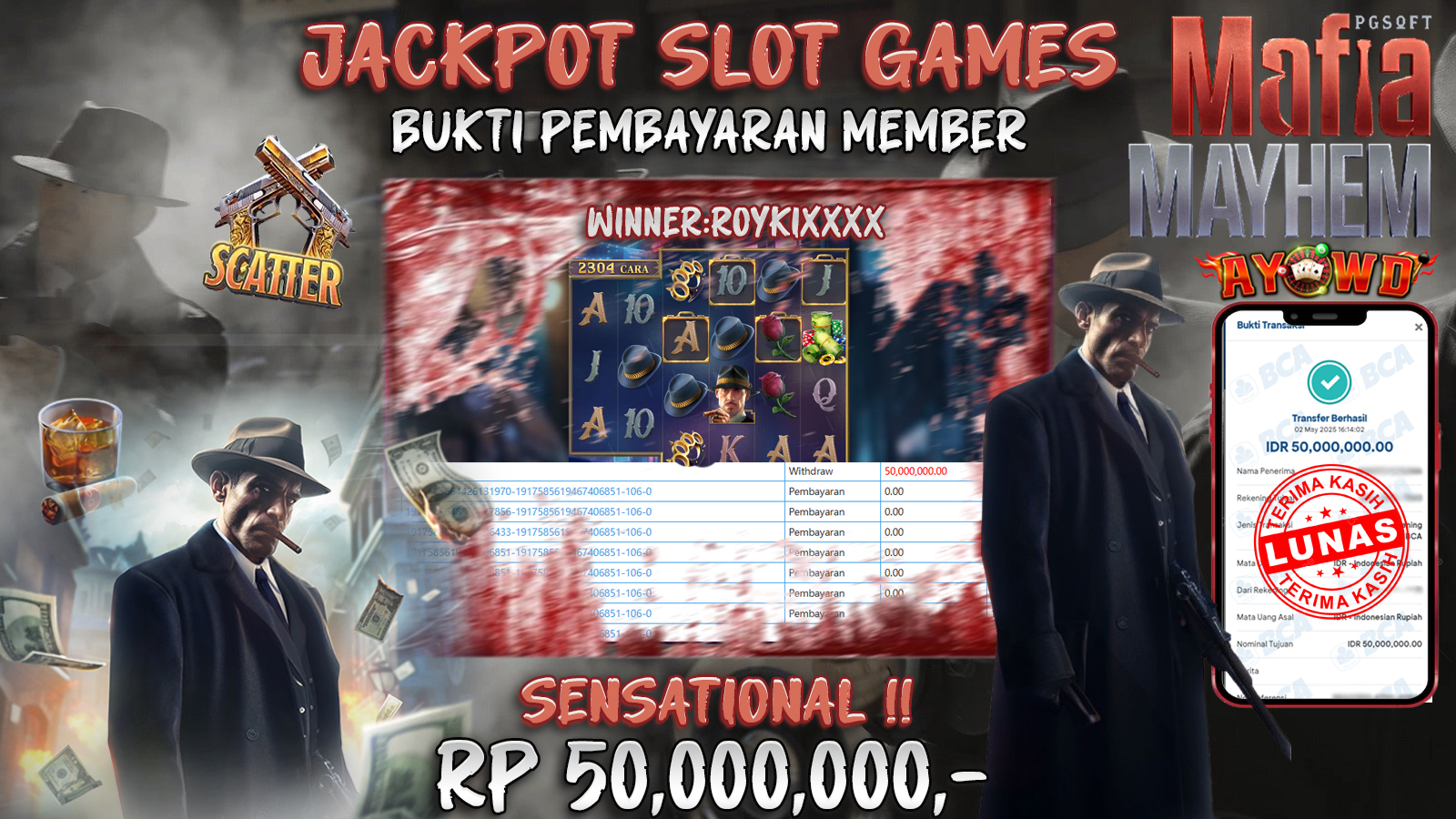 AYOWD JACKPOT SLOT GAMES PG-MAFIA MAYHEM  Rp 50,000,000,- LUNAS
