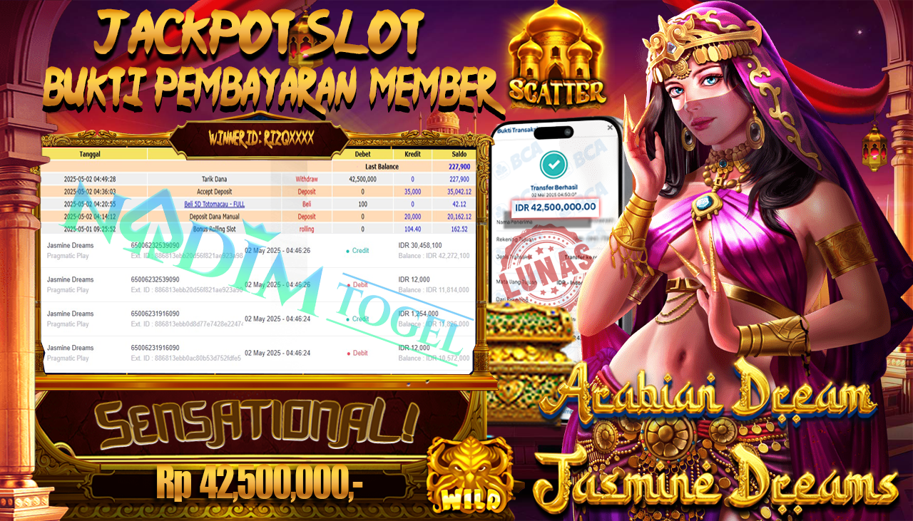 NADIMTOGEL JACKPOT SLOT JASMINE DREAMS Rp 42.500.000,- LUNAS
