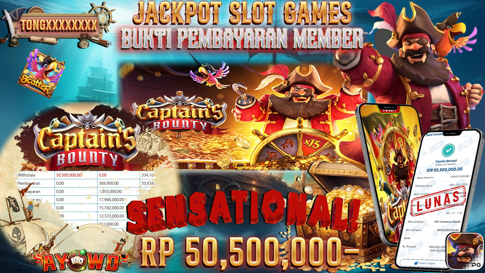 AYOWD JACKPOT SLOT GAMES PG-Captains Bounty Rp 50,500,000,- LUNAS