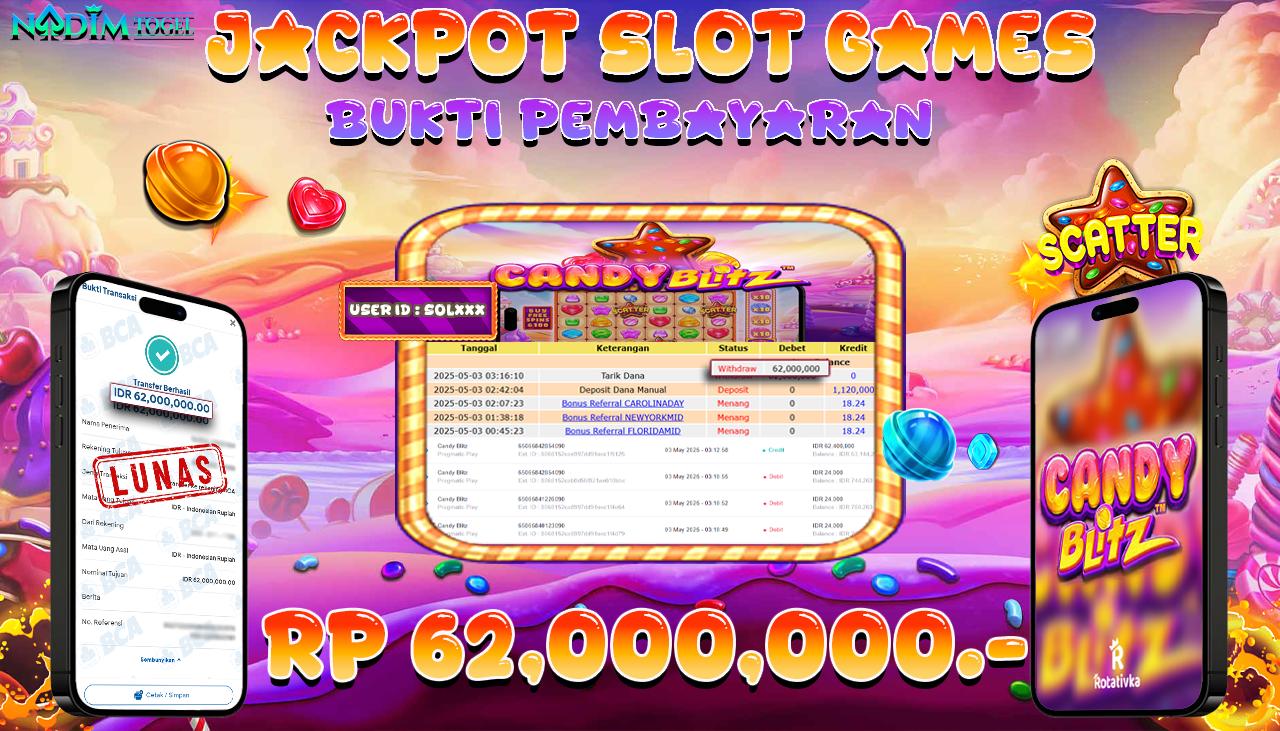 NADIMTOGEL JACKPOT SLOT CANDY BLITZ Rp. 62.000.000,- LUNAS