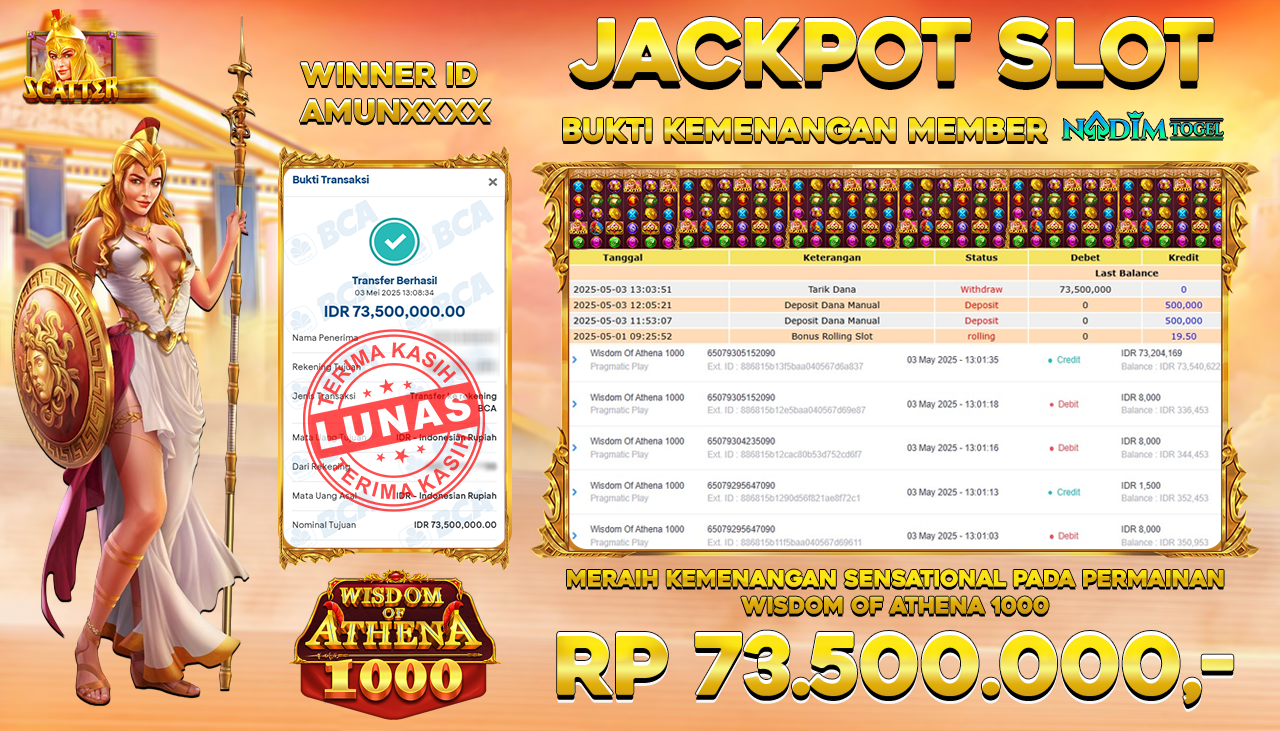 NADIMTOGEL JACKPOT SLOT WISDOM OF ATHENA-PRAGMATIC PLAY  Rp 73,500,000,- LUNAS