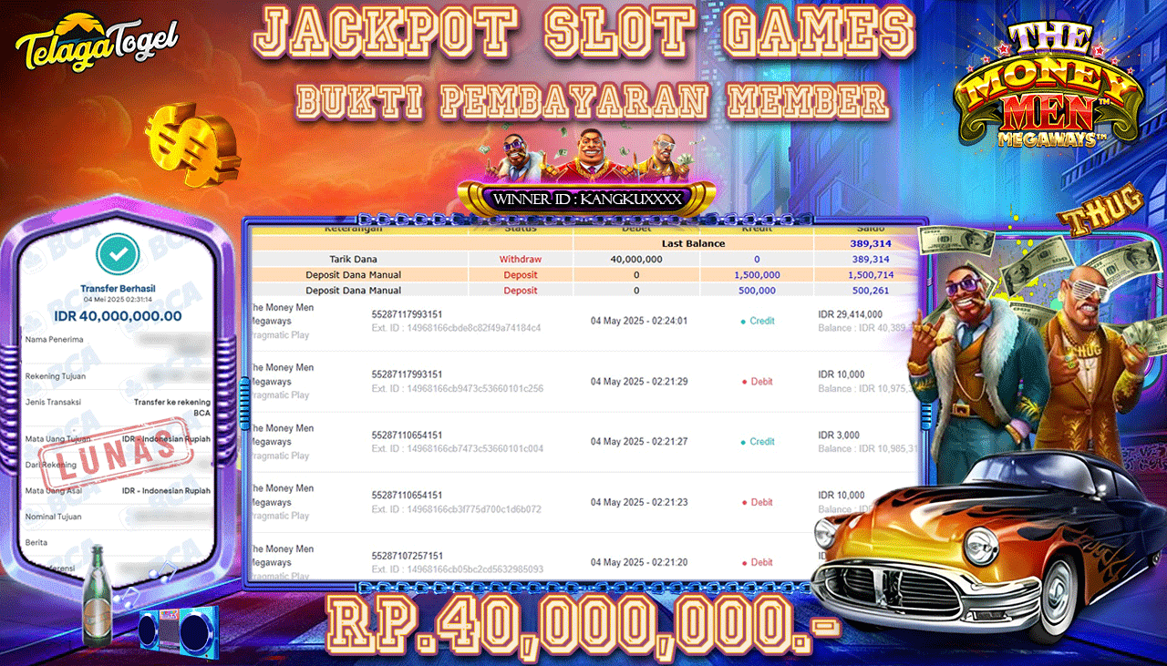 TELAGATOGEL JACKPOT SLOT THE MONEY MEN MEGAWAYS Rp 40,000,000,- LUNAS 