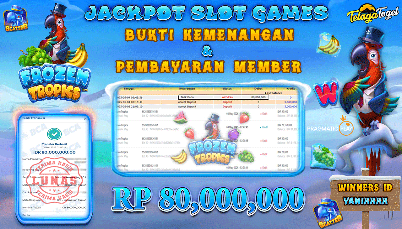 TELAGATOGEL JACKPOT SLOT FROZEN TROPICS Rp 80,000,000,- LUNAS 