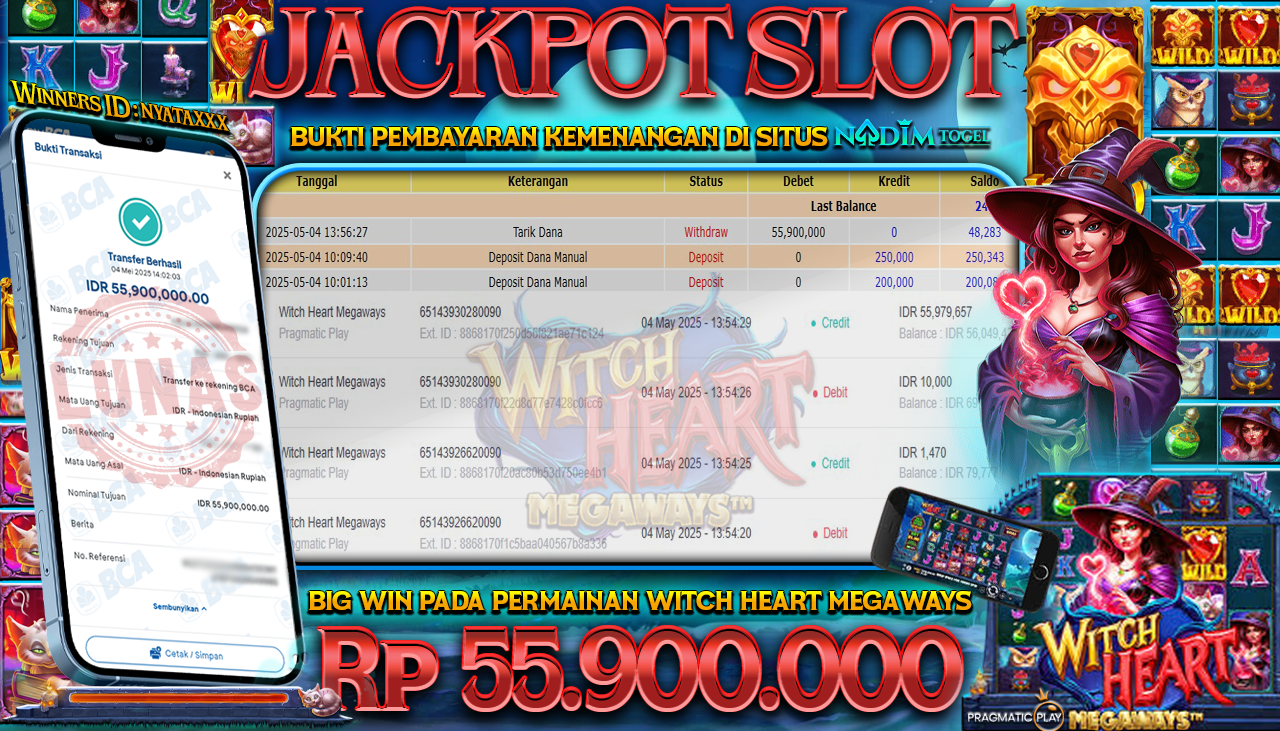 NADIMTOGEL JACKPOT SLOT WITCH HEART MEGAWAYS Rp 55.900.000,- LUNAS