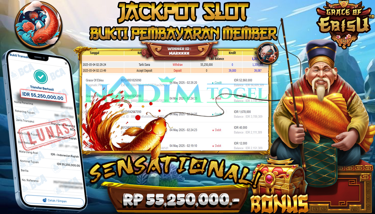 NADIMTOGEL JACKPOT SLOT GRACE OF EBISU -PRAGMATIC PLAY  Rp 55,250,000,- LUNAS