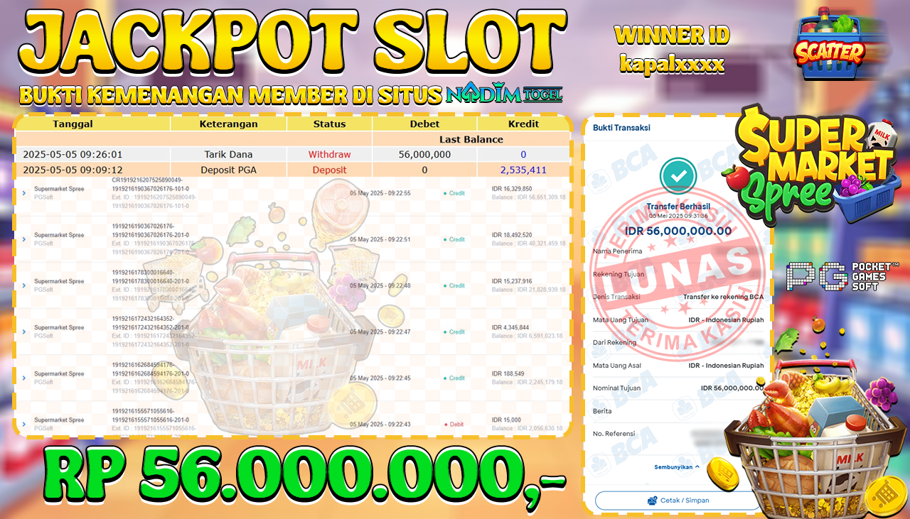 NADIMTOGEL JACKPOT SLOT SUPERMARKET SPREE Rp 56.000.000,- LUNAS