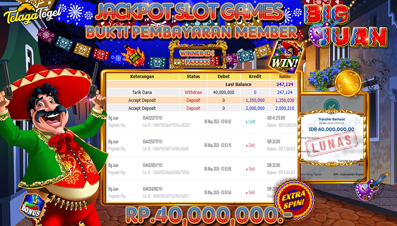 TELAGATOGEL JACKPOT SLOT BIG JUAN Rp 40,000,000,- LUNAS 
