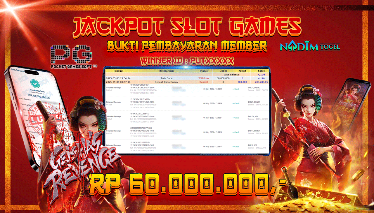 NADIMTOGEL JACKPOT SLOT GEISHAS REVENGE Rp 60.000.000,- LUNAS