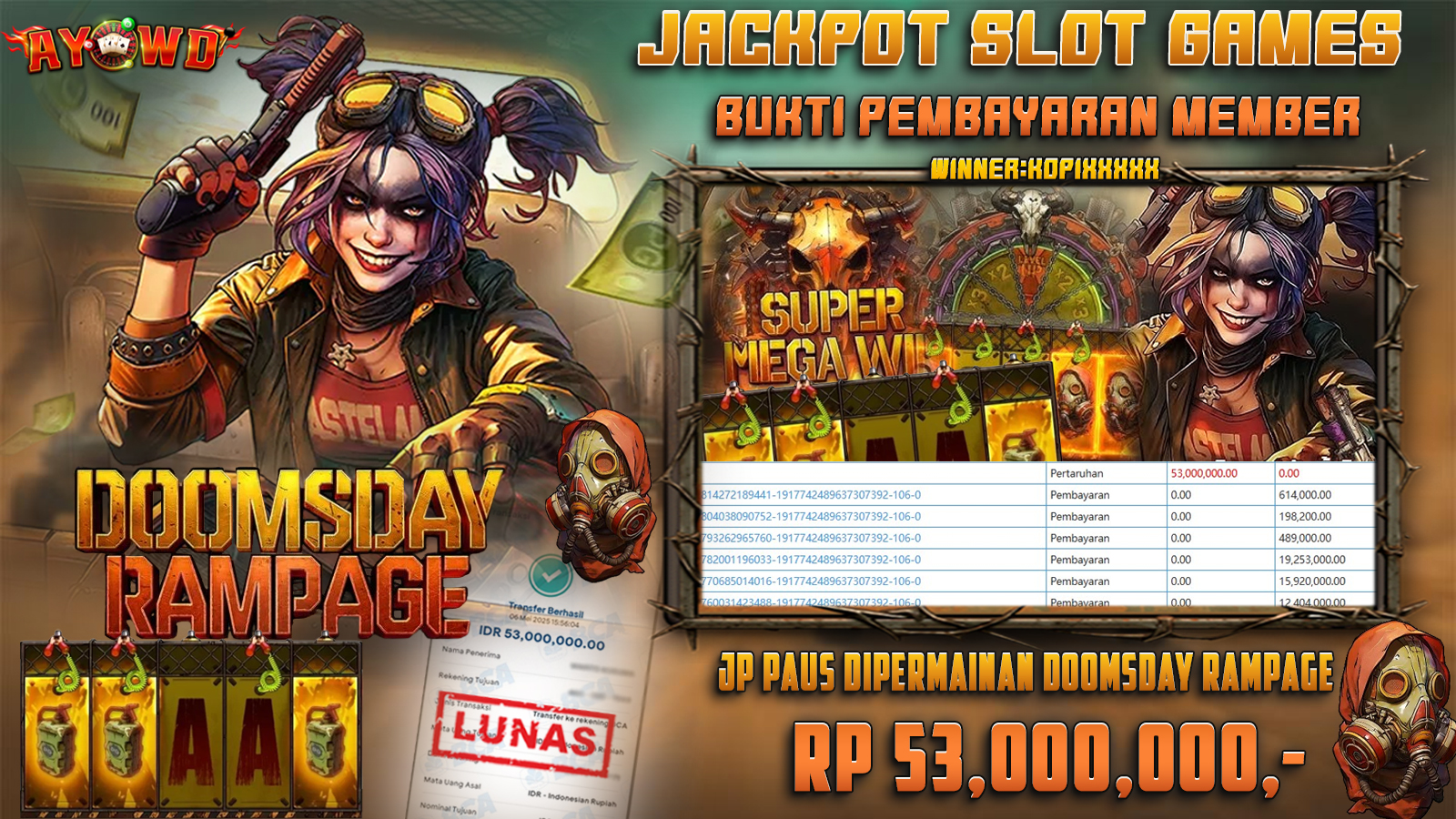 AYOWD JACKPOT SLOT GAMES PG-DOOMSDAY RAMPAGE Rp 53,000,000,- LUNAS