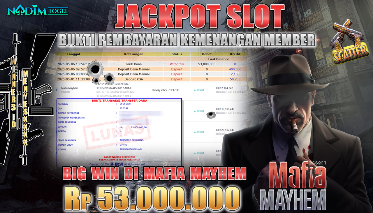 NADIMTOGEL JACKPOT SLOT MAFIA MAYHEM Rp 53.000.000,- LUNAS