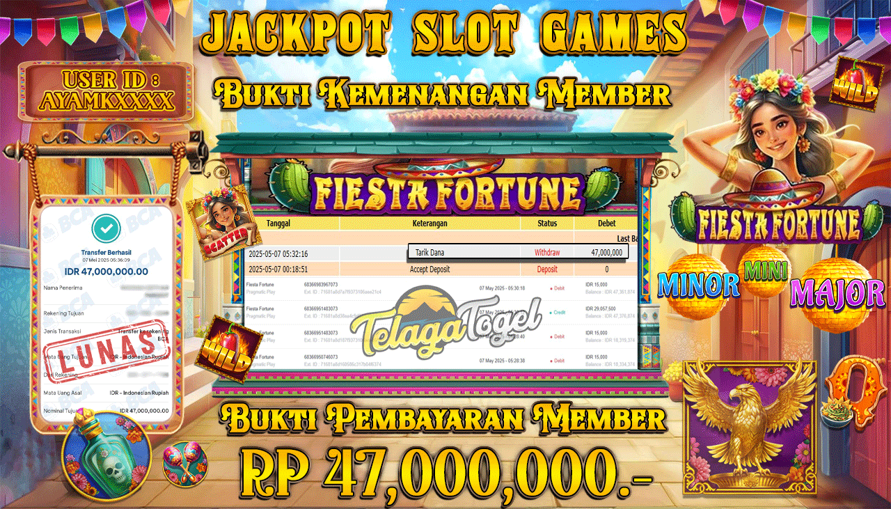 TELAGATOGEL JACKPOT SLOT FIESTA FORTUNE Rp 47,000,000,- LUNAS 