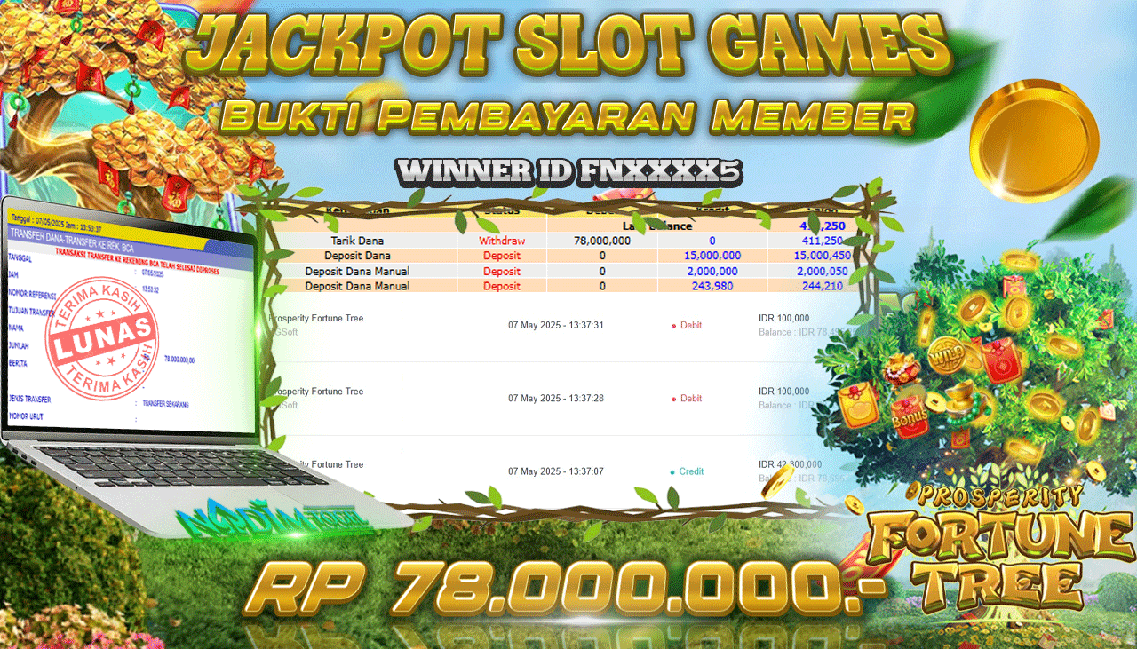NADIMTOGEL JACKPOT SLOT PROSPERITY FORTUNE TREE Rp 78.000.000,- LUNAS