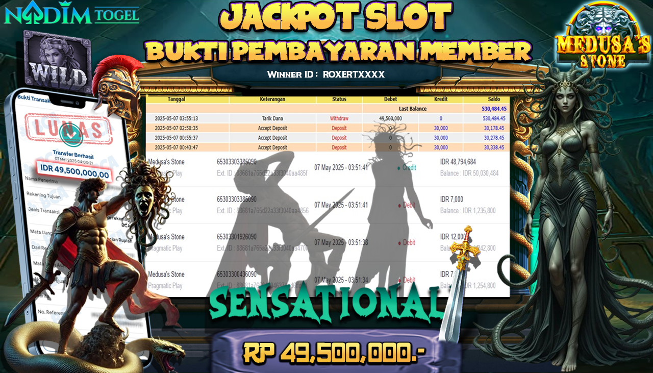 NADIMTOGEL JACKPOT SLOT MEDUSA S STONE Rp 49.500.000,- LUNAS