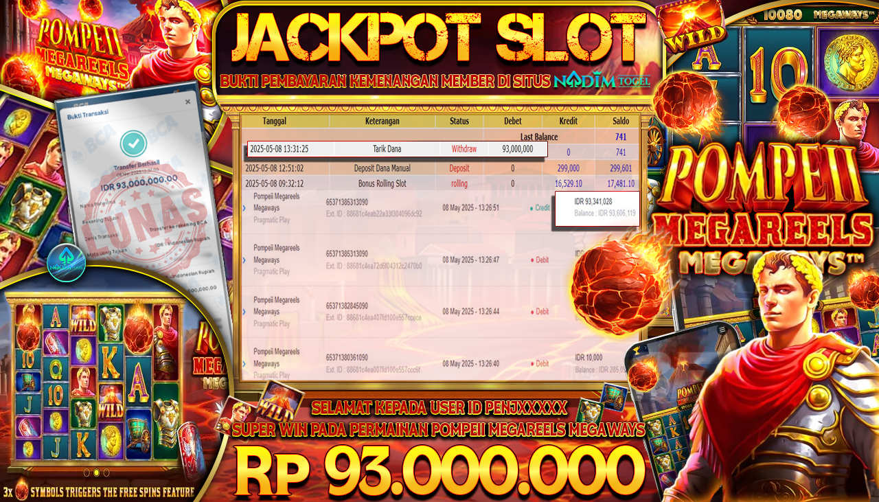 NADIMTOGEL JACKPOT SLOT POMPEII MEGAREELS MEGAWAYS Rp 93.000.000,- LUNAS