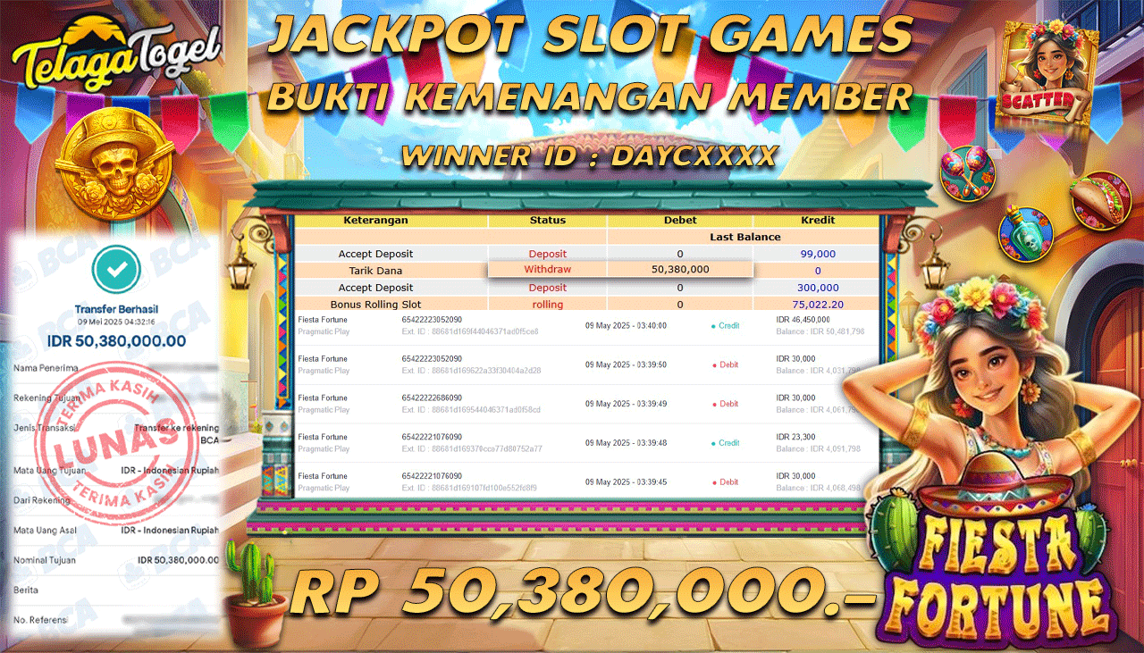TELAGATOGEL JACKPOT SLOT FIESTA FORTUNE Rp 50,380,000,- LUNAS 