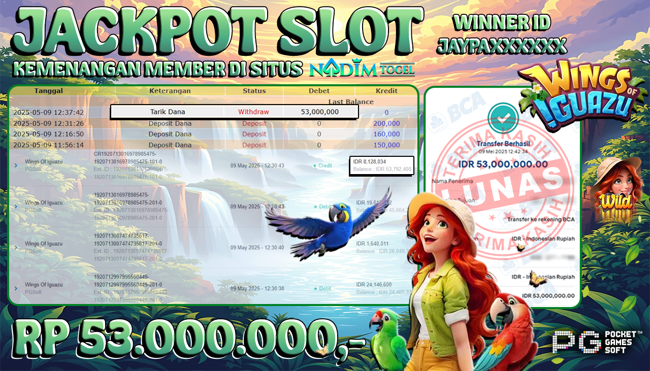 NADIMTOGEL JACKPOT SLOT WINGS OF IGUAZU Rp 53.000.000,- LUNAS