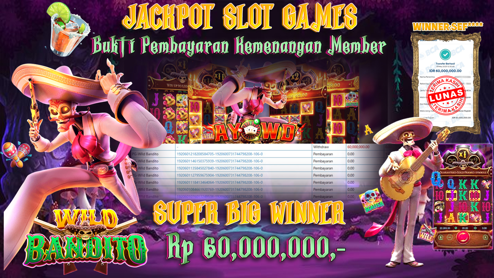 AYOWD JACKPOT SLOT GAMES PG-WILD BANDITO Rp 60,000,000,- LUNAS