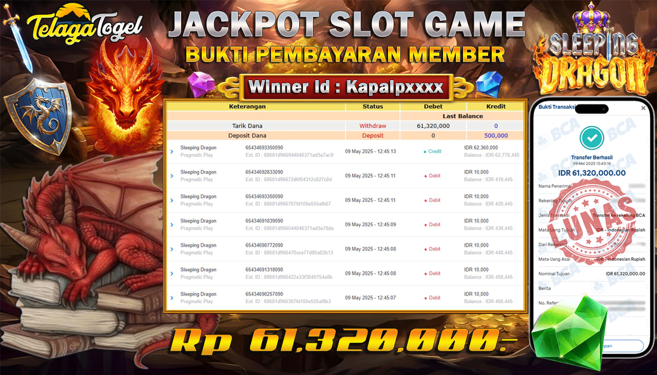 TELAGATOGEL JACKPOT SLOT SLEEPING DRAGON Rp 61,320,000,- LUNAS 