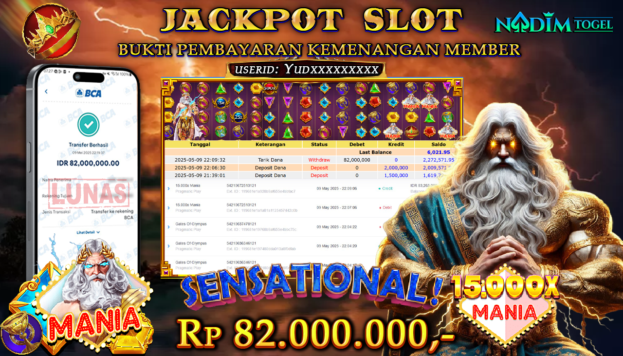 NADIMTOGEL JACKPOT SLOT MANIA OLYMPUS Rp 82.000.000,- LUNAS