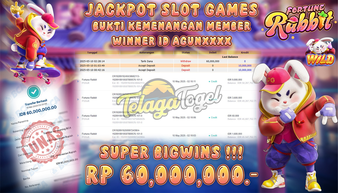 TELAGATOGEL JACKPOT SLOT FORTUNE RABBIT Rp 60,000,000,- LUNAS 