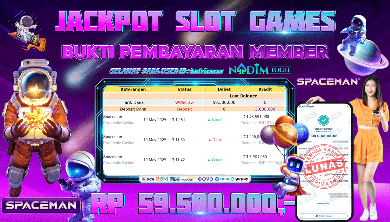NADIMTOGEL JACKPOT SLOT SPACEMAN Rp 59.500.000,- LUNAS