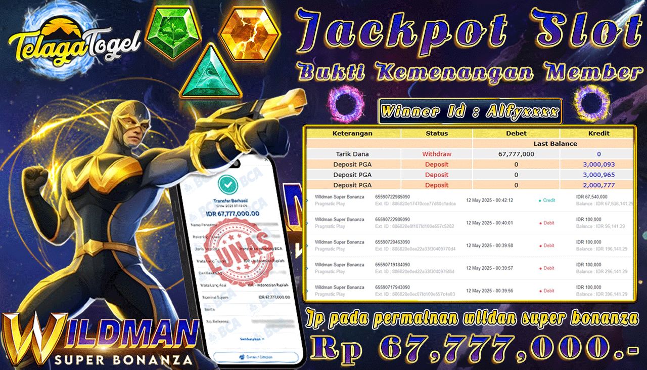 TELAGATOGEL JACKPOT SLOT WILDAN SUPER BONANZA Rp 67,777,000,- LUNAS 