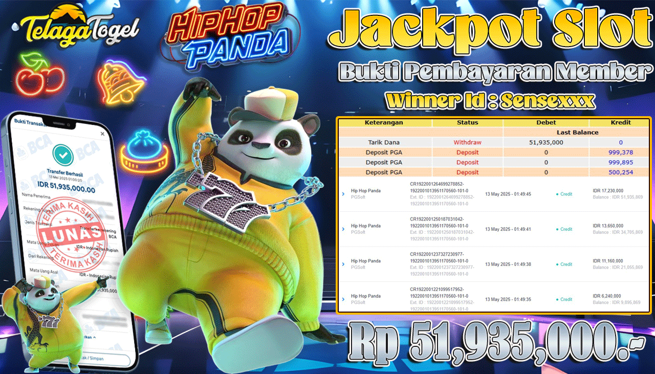 TELAGATOGEL JACKPOT SLOT HIP HOP PANDA Rp 51,935,000,- LUNAS 