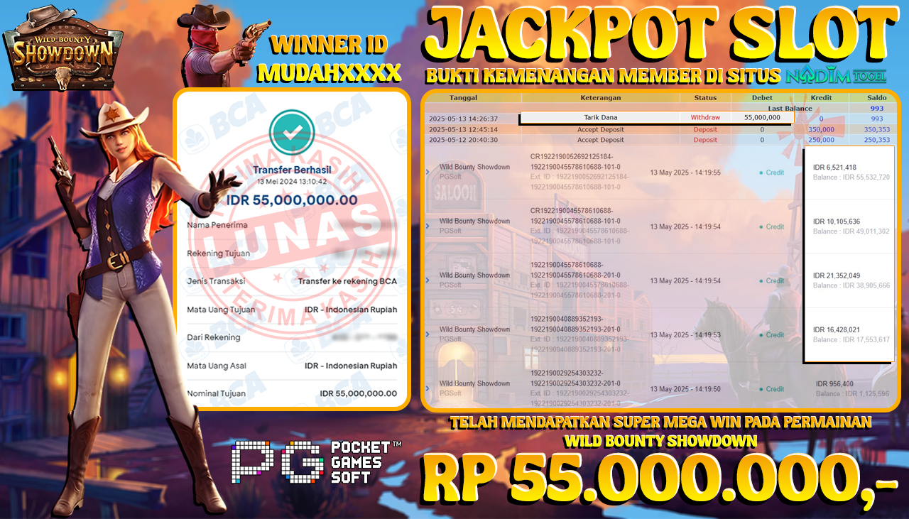NADIMTOGEL JACKPOT SLOT WILD BOUNTY SHOWDOWN  Rp 55.000.000,- LUNAS