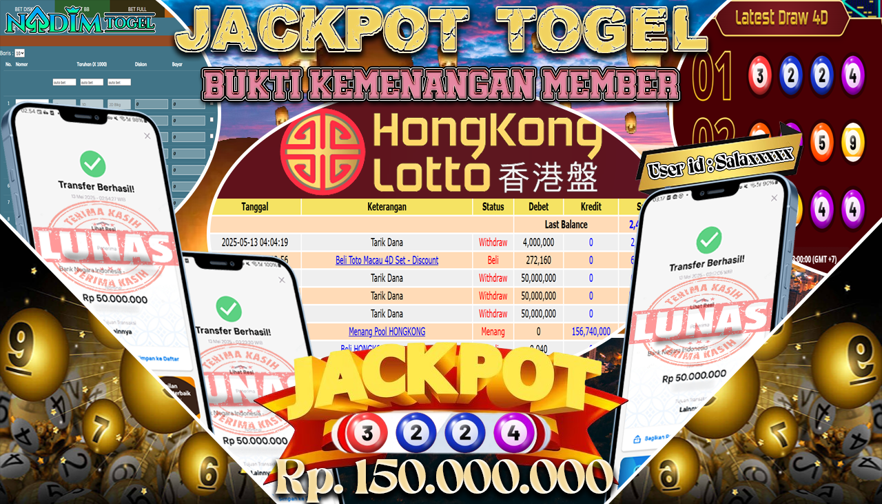 NADIMTOGEL JACKPOT TOGEL HONGKONG Rp 150.000.000,- LUNAS