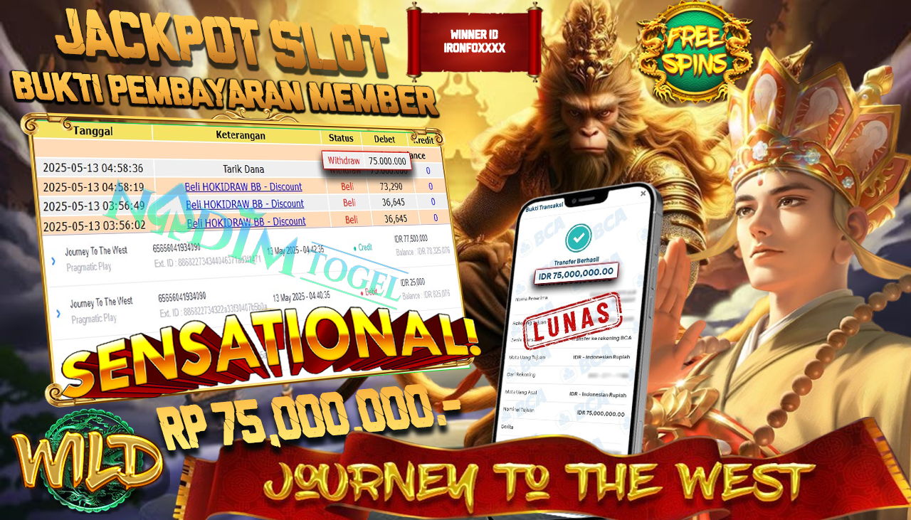 NADIMTOGEL JACKPOT SLOT JOURNEY TO THE WEST Rp 75.000.000,- LUNAS