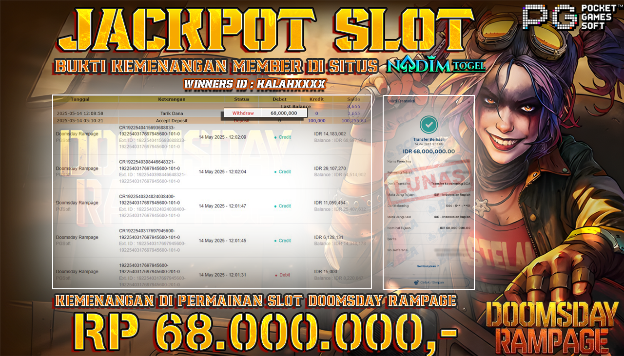 NADIMTOGEL JACKPOT SLOT DOOMSDAY RAMPAGE Rp 68.000.000,- LUNAS