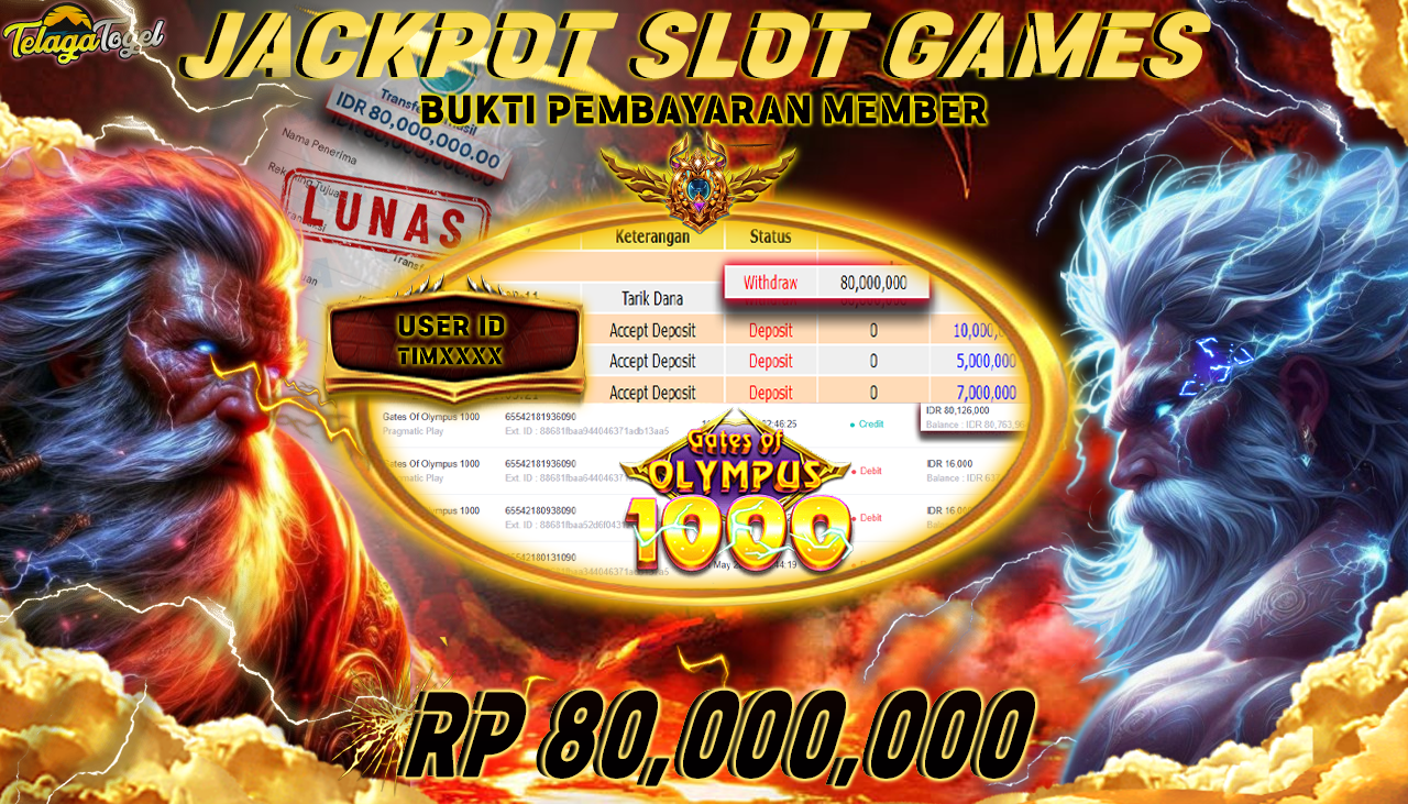 TELAGATOGEL JACKPOT SLOT GATES OF OLYMPUS 1000 Rp 80,000,000,- LUNAS 