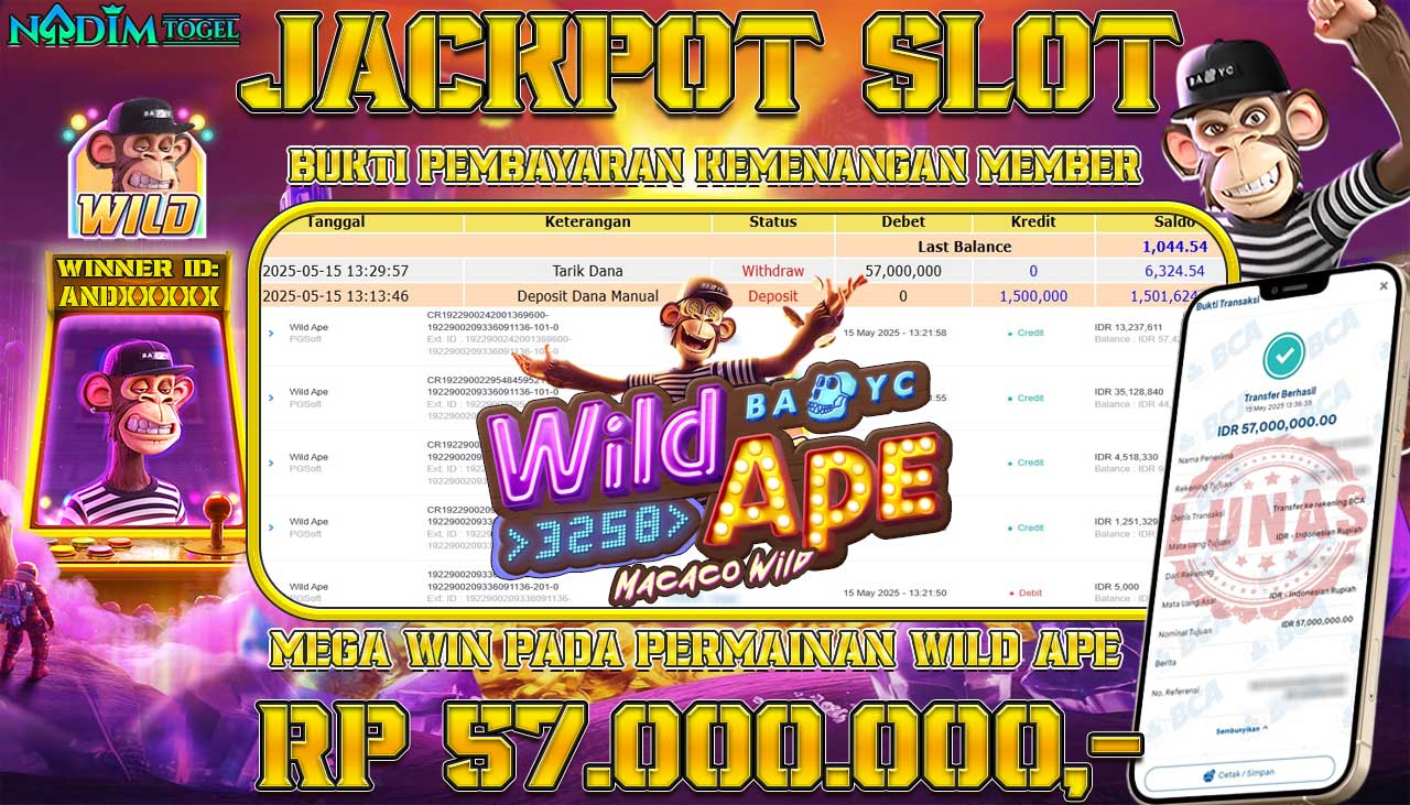 NADIMTOGEL JACKPOT SLOT WILD APE  Rp 57.000.000,- LUNAS