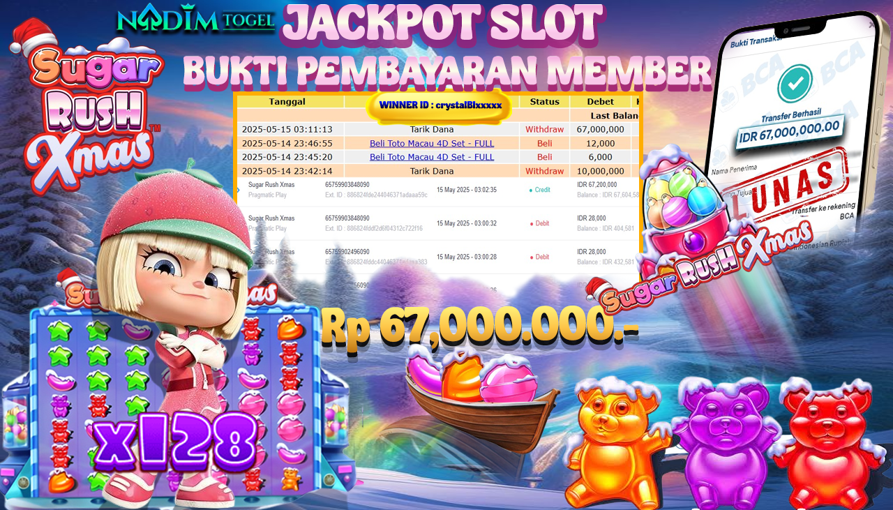 NADIMTOGEL JACKPOT SLOT SUGAR RUSH XMAS   Rp 67.000.000,- LUNAS