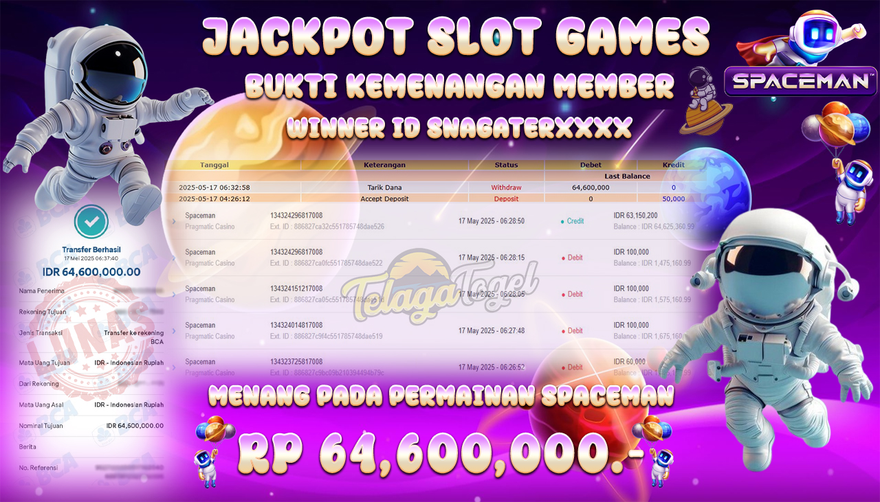 TELAGATOGEL JACKPOT SLOT SPACEMAN Rp 64,600,000,- LUNAS 