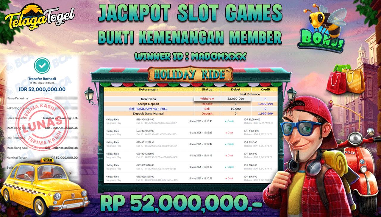 TELAGATOGEL JACKPOT SLOT HOLIDAY RIDE Rp 52,000,000,- LUNAS 