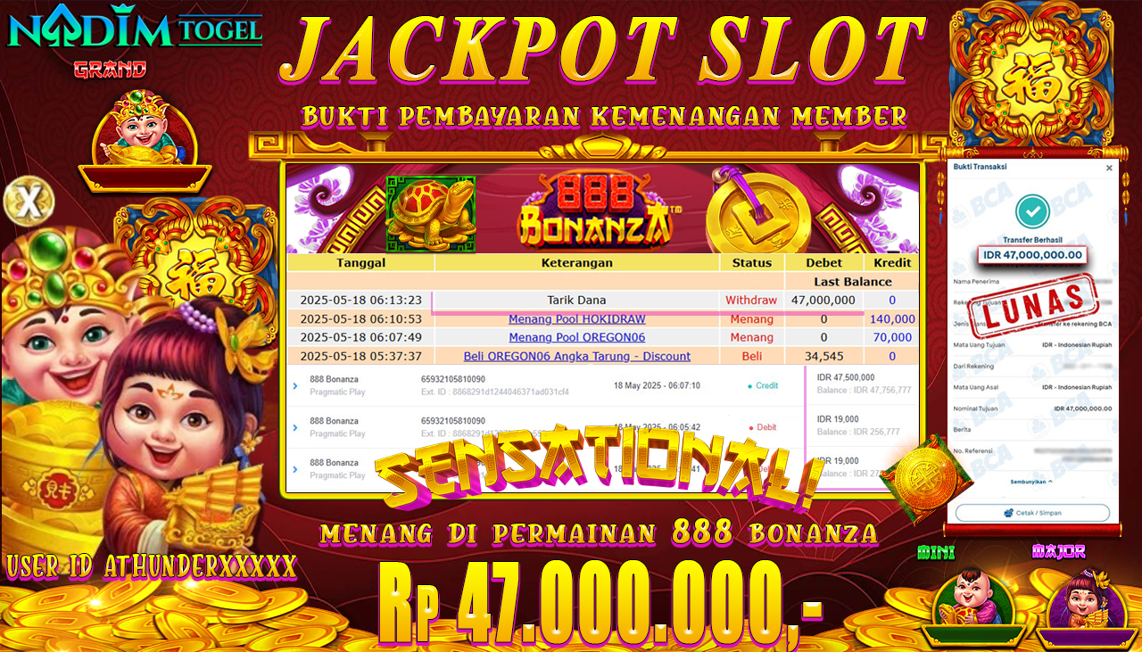 NADIMTOGEL JACKPOT SLOT 888 BONANZA  Rp 47.000.000,- LUNAS