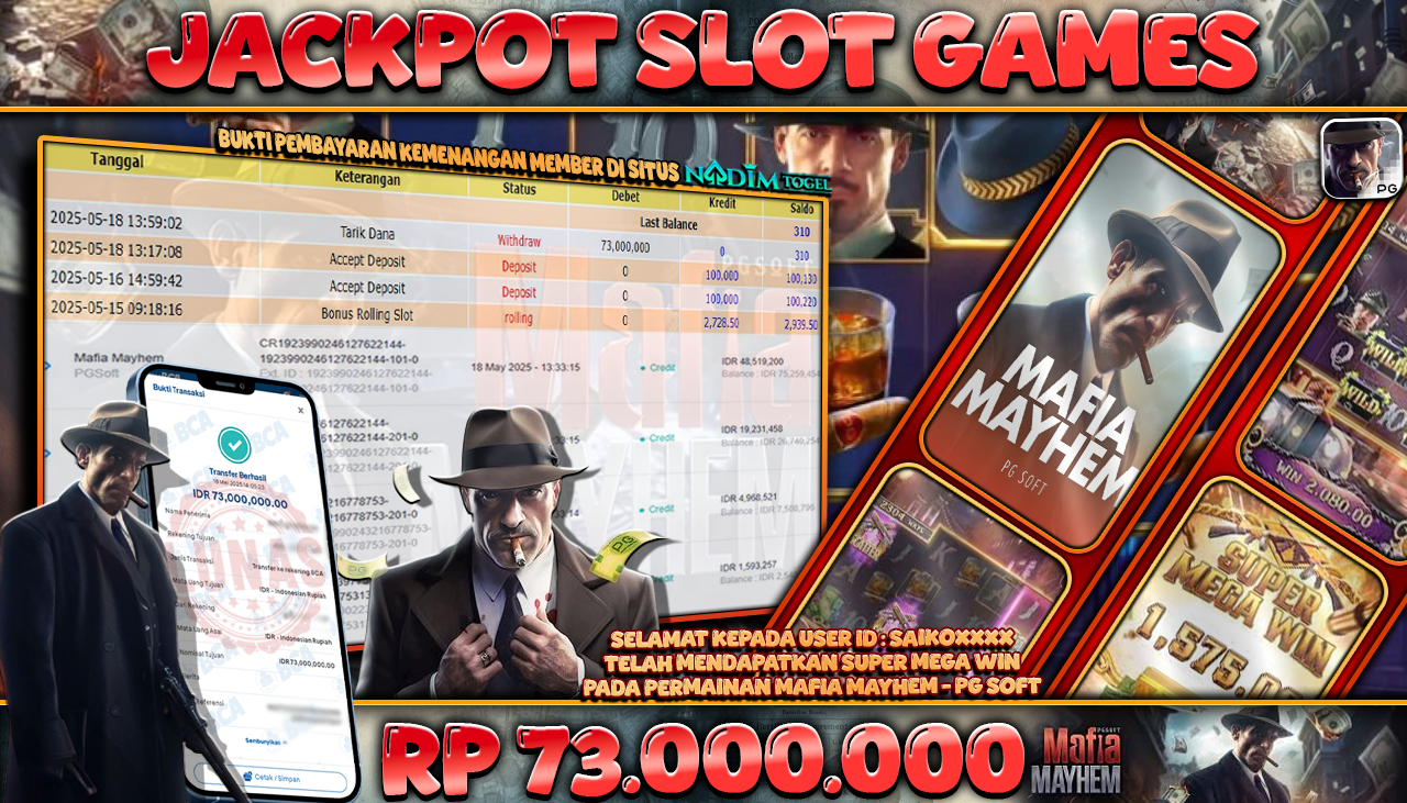 NADIMTOGEL JACKPOT SLOT MAFIA MAYHEM Rp 73.000.000,- LUNAS